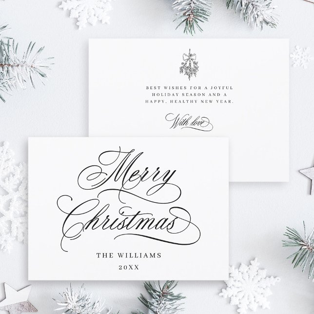 Romantische frohe Weihnachts-Script-Flat Feiertagskarte (Front & Back)