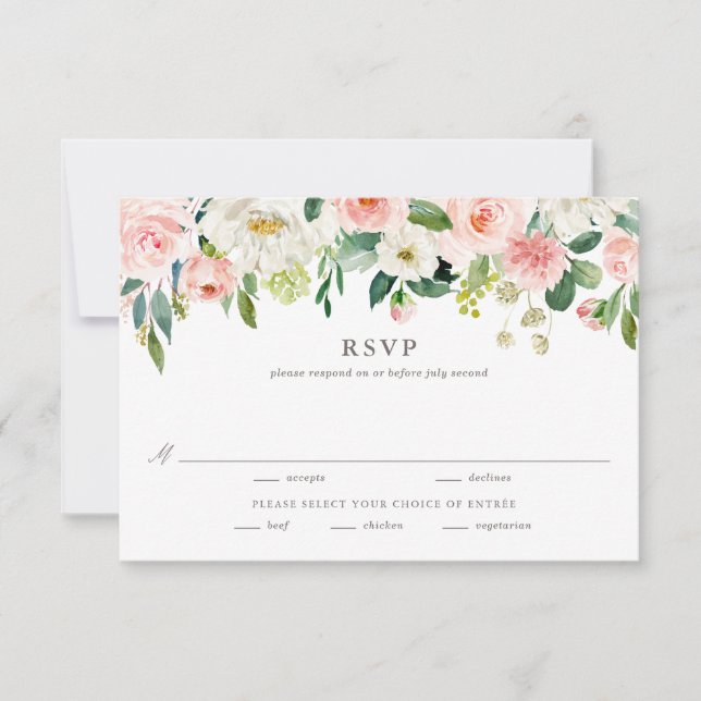 Romantische Frühjahrsblüten mit Wasserfarbe Hochze RSVP Karte (Vorderseite)