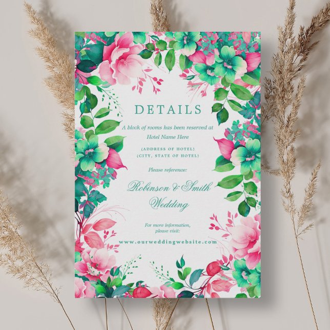 Romantische Frühjahrssommer Sommerhochzeiten Detai Begleitkarte (Romantic Floral Spring Summer Wedding Details Enclosure Card)