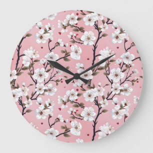 Romantische Frühlings-Kirschblüten Japandi Floral Große Wanduhr