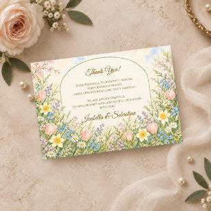 Romantische Frühlings-Wildblumen-Hochzeit Dankeskarte
