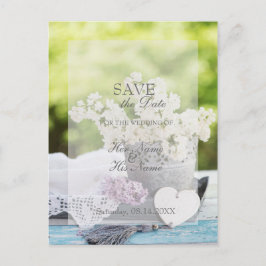 Romantische FrühlingsBlume Floral Lilac Save the D Ankündigungspostkarte