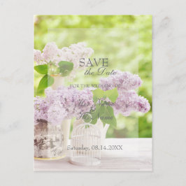 Romantische FrühlingsBlume Floral Lilac Save the D Ankündigungspostkarte