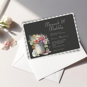 Romantische Frühlingsblumen Vase Brautparty Brunch Einladung
