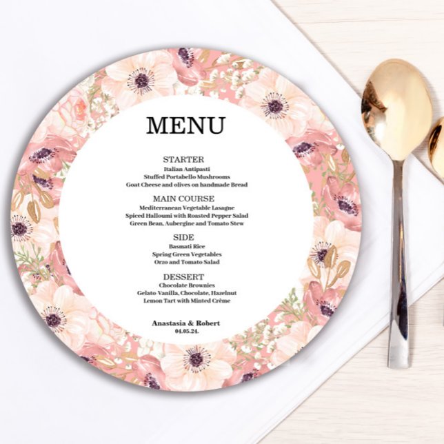 Romantische Frühlingsflorale Round-Menu-Karte Menükarte (Von Creator hochgeladen)