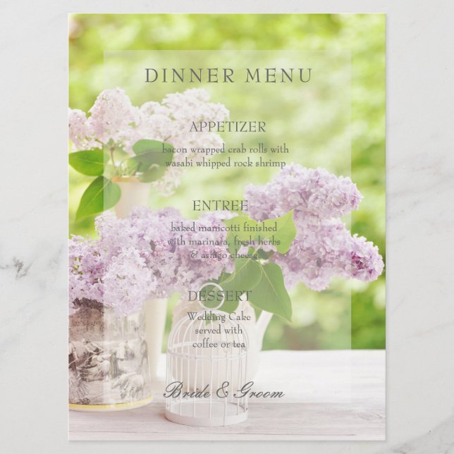Romantische Frühlingsmenüs der Blume Floral Lilac Menükarte (Vorderseite)