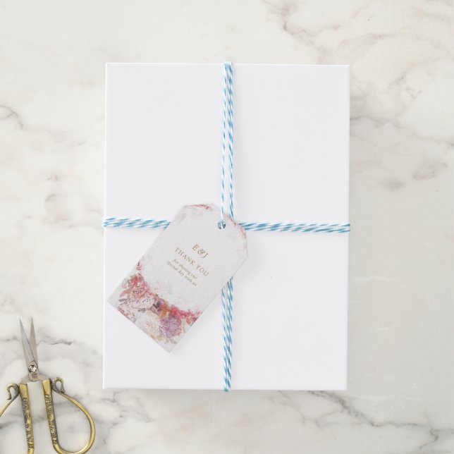 Romantische Frühlingsrosa Blume Gastgeschenk Hochz Geschenkanhänger (Mit Garn)
