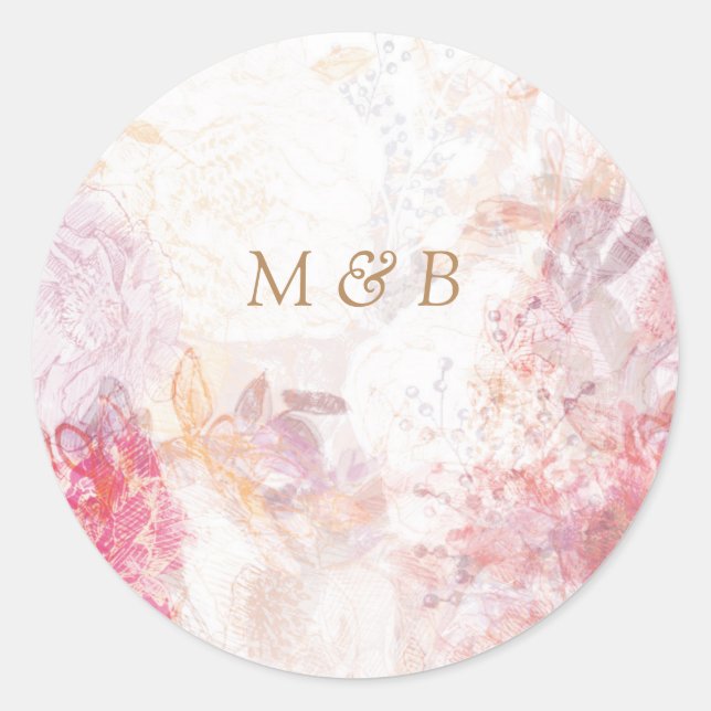 Romantische Frühlingsrosa Blume Hochzeitsticker Runder Aufkleber (Vorderseite)
