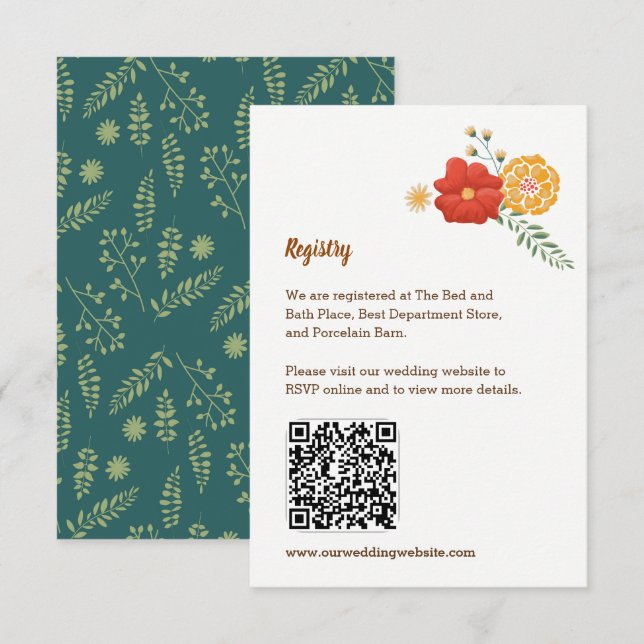 Romantische Füchse Blumenfolien Hochzeitsszenierun Begleitkarte (Vorne/Hinten)