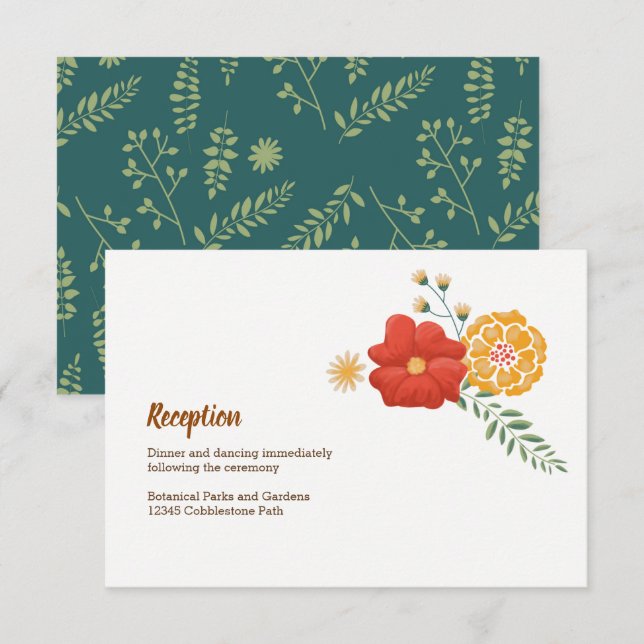 Romantische Füchse Blumenfolien Hochzeitsszenierun Einladung (Vorne/Hinten)
