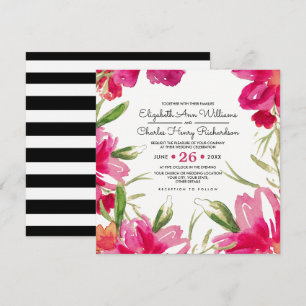 Romantische Fuchsia Bläserschwarze Streifen Hochze Einladung