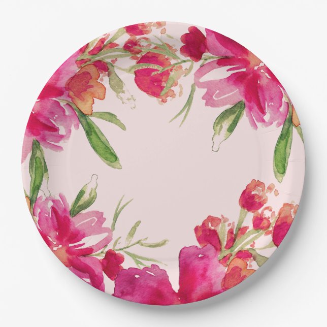 Romantische Fuchsia-Blume Party Paper Teller (Vorderseite)