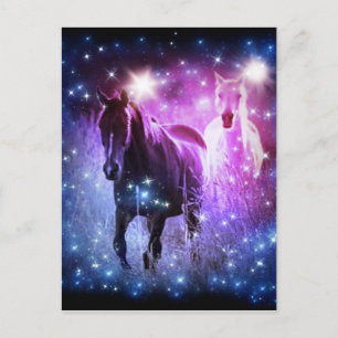 Romantische Galaxie-blaue lila Sterne Galloping Pf Postkarte