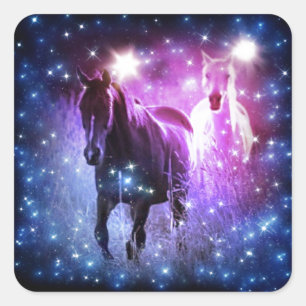 Romantische Galaxie-blaue lila Sterne Galloping Pf Quadratischer Aufkleber