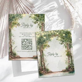 Romantische Garten-Lichterkette QR-Code Hochzeit RSVP Karte
