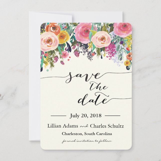 Romantische Gartenblumenkarte Save the Date Karte (Vorderseite)