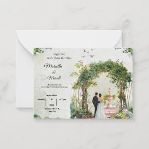Romantische Gartenbogen-Wasserfarben-Hochzeitseinl Mitteilungskarte