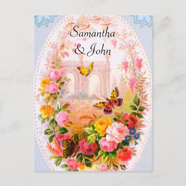 Romantische Gartenhochzeit Save the Date Ankündigungspostkarte (Vorderseite)