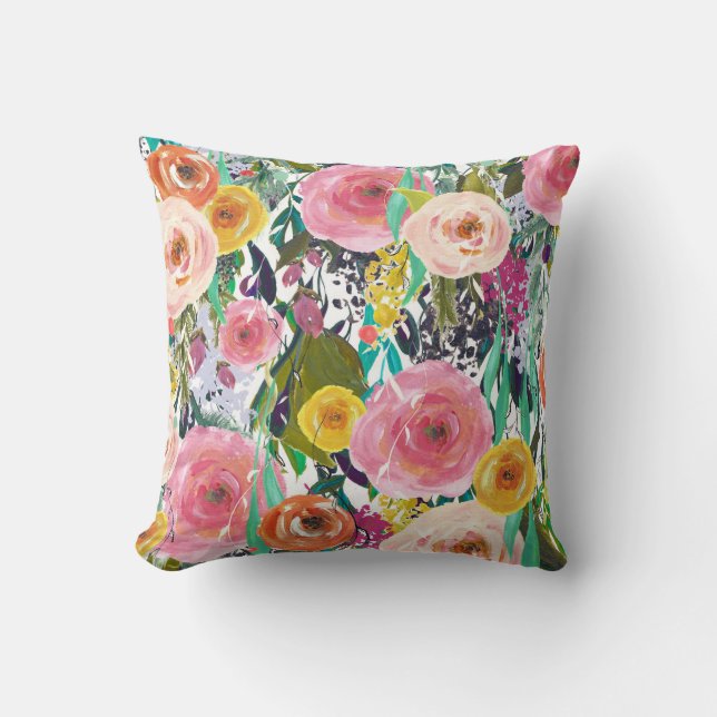 Romantische Gartenwatercolor-Blumen Kissen (Vorderseite)