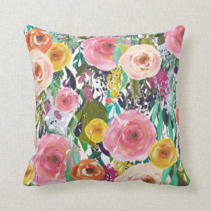 Romantische Gartenwatercolor-Blumen Kissen