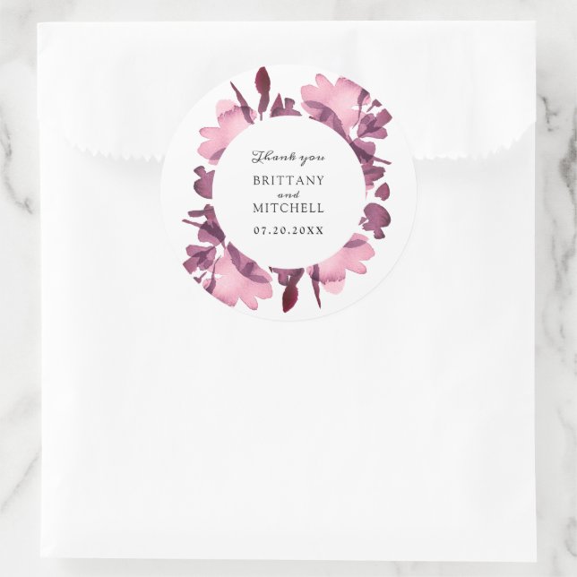 Romantische Gastgeschenk Hochzeit Wasserfarben Runder Aufkleber (Tasche)