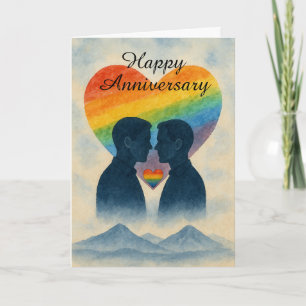 Romantische Gay Couple Anniversary Rainbow Heart L Karte