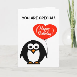 Romantische Geburtskarte Pinguin und Herzballon Karte