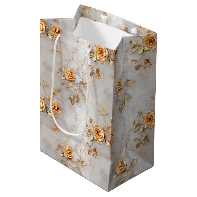Romantische Gelbe Rosen Mittlere Geschenktüte (Vorderseite Schrägansicht)