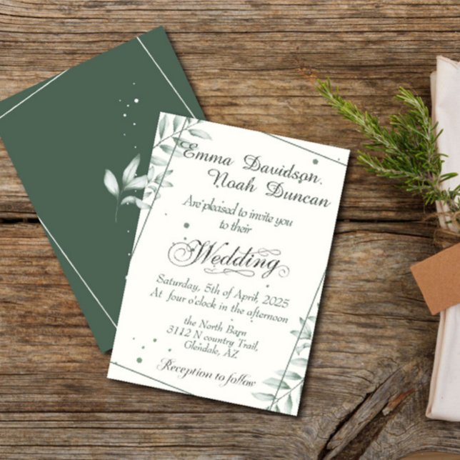 Romantische Gentle Green Blätter Hochzeitsempfehlu Einladung (Von Creator hochgeladen)