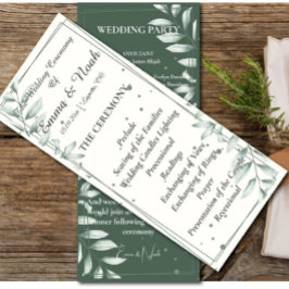 Romantische Gentle Green Blätter Hochzeitsprogramm Programm