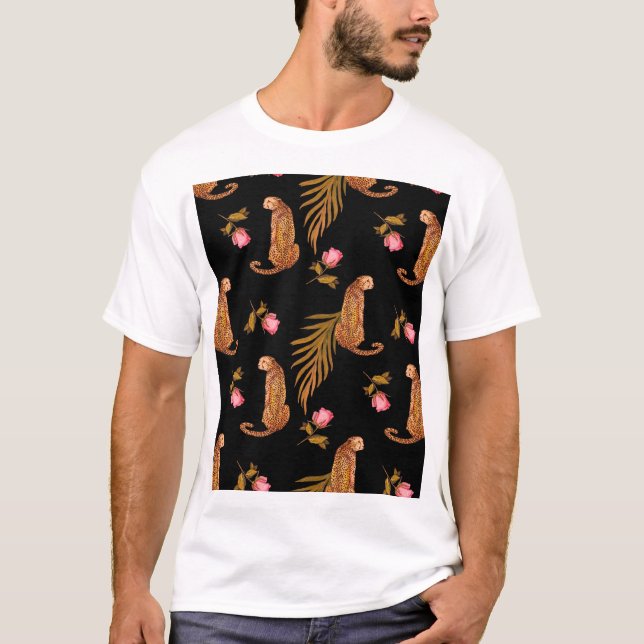 Romantische Geparden: Wasserfarbennahes Muster. T-Shirt (Vorderseite)