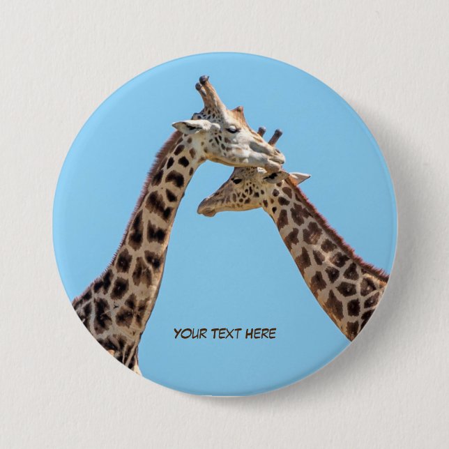 Romantische Giraffe Couple Personalisierter Name Button (Vorderseite)