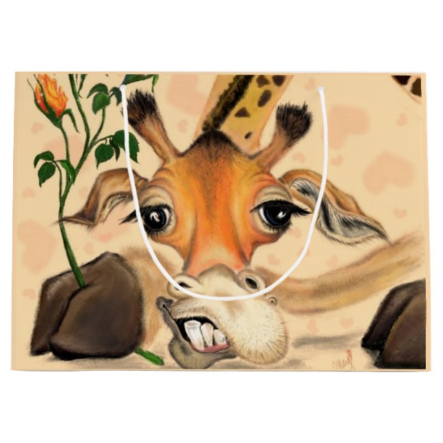Romantische Giraffe - Gentleman - Ihren Text/Namen Große Geschenktüte (Vorderseite)