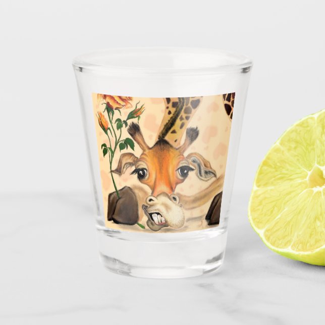 Romantische Giraffe mit Rose Shot Glass Gentleman Schnapsglas (Vorderseite)