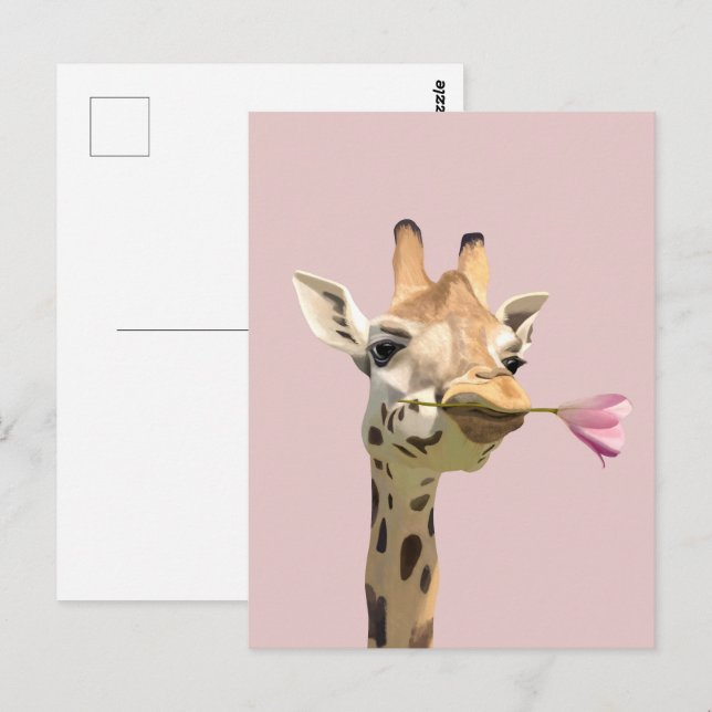 Romantische Giraffe Rosa Tulip für ein Liebes Postkarte (Vorne/Hinten)