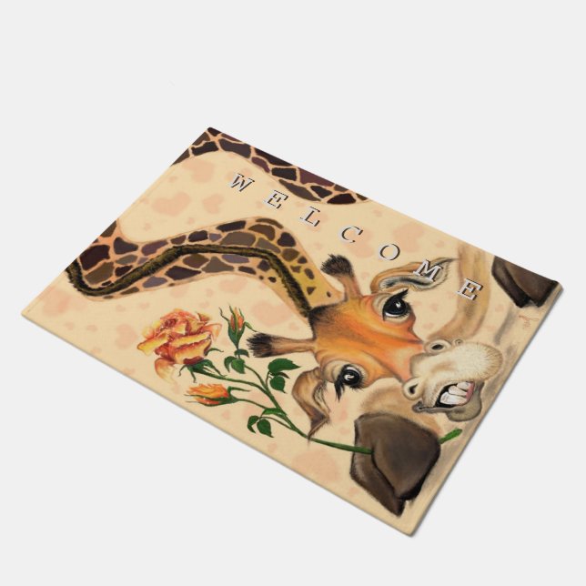 Romantische Giraffe - Willkommen - Romantik Fußmatte (Schrägansicht)