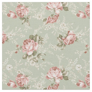Romantische Girly Blush-Rose - Grüner Hintergrund Stoff