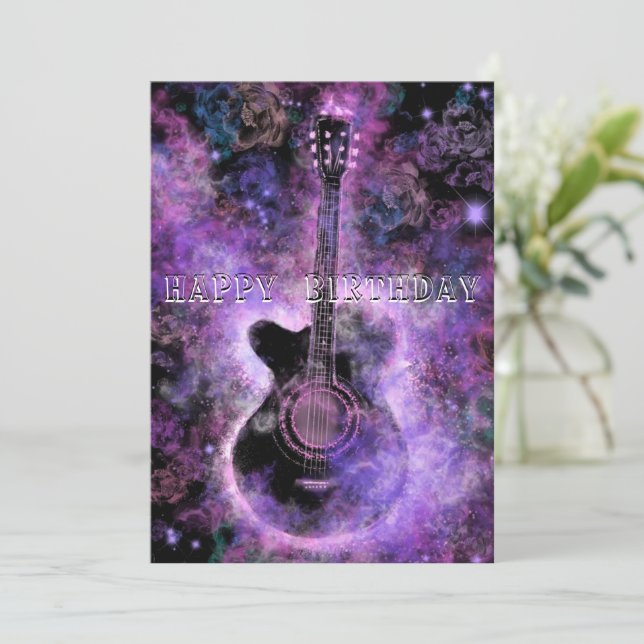 Romantische Gitarre Geburtstagskarte (Stehend Vorderseite)