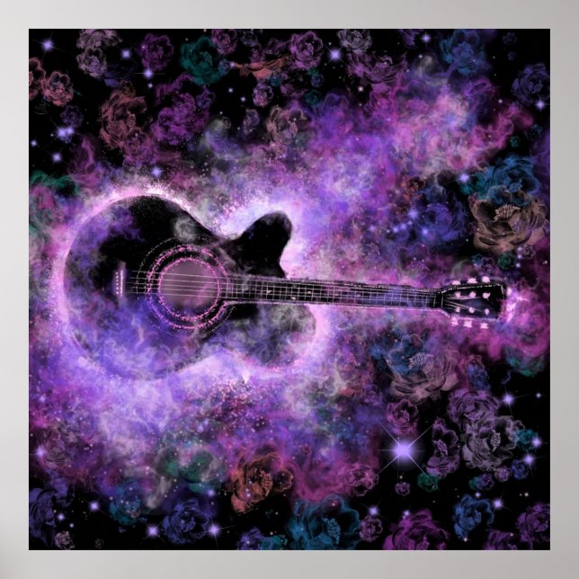 Romantische Gitarrenmusik Lila Postermalerei Poster (Vorne)