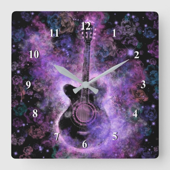 Romantische Gitarrenmusik - Magic Sound Quadratische Wanduhr (Vorderseite)