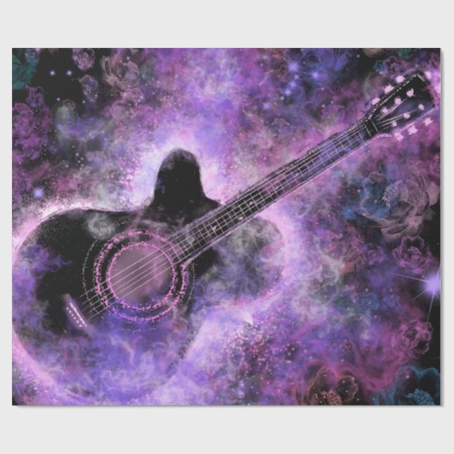 Romantische Gitarrenwrapping Paper Music Lila Geschenkpapier (Flach)