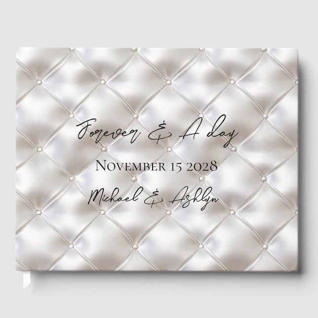 Romantische Glam White Imitats Leather Wedding Gästebuch (Vorderseite)