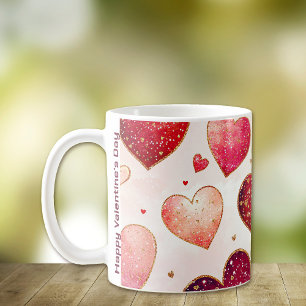 Romantische Glitterie Gold Rosa Rosa Herz Valentin Kaffeetasse
