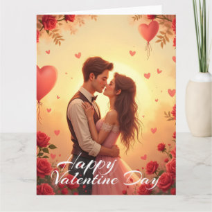 Romantische glückliche Valentinstag-Paar-Kunst Karte