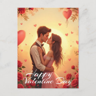 Romantische glückliche Valentinstag-Paar-Kunst Postkarte
