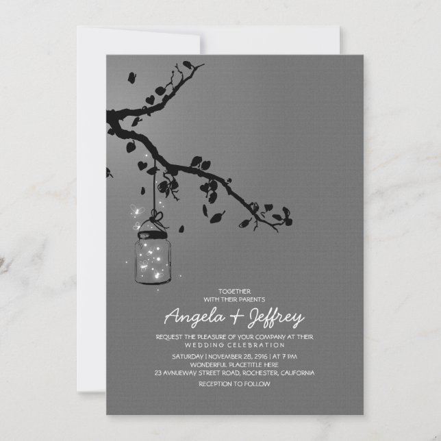 Romantische Glühwürmchen im Mason Jar Einladung (Vorderseite)