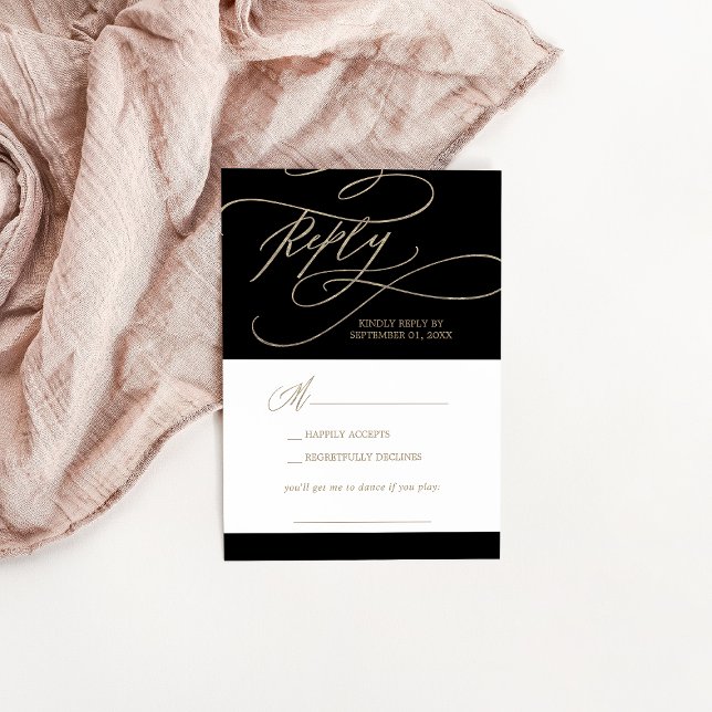 Romantische Gold Calligraphy Black Song RSVP Karte (Von Creator hochgeladen)