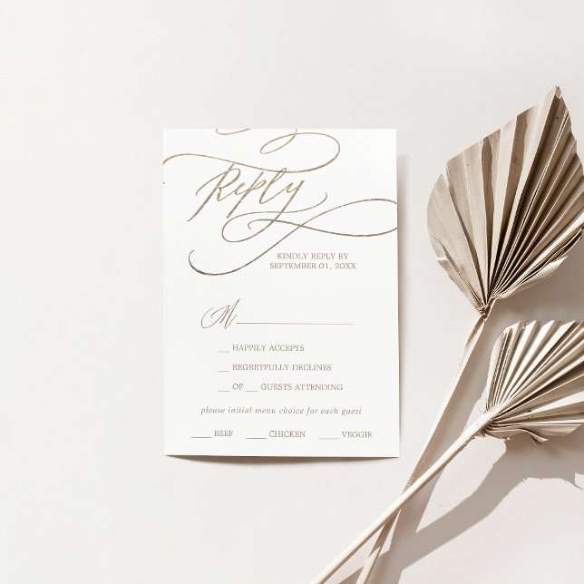 Romantische Gold Calligraphy Menü Auswahl RSVP Kar Karte (Von Creator hochgeladen)