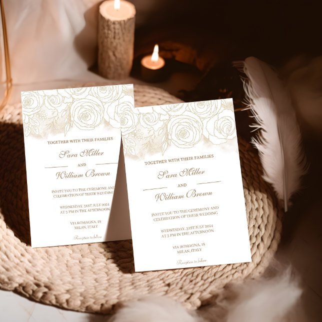 Romantische Gold Floral Rose Moderne Hochzeit Einladung (Von Creator hochgeladen)