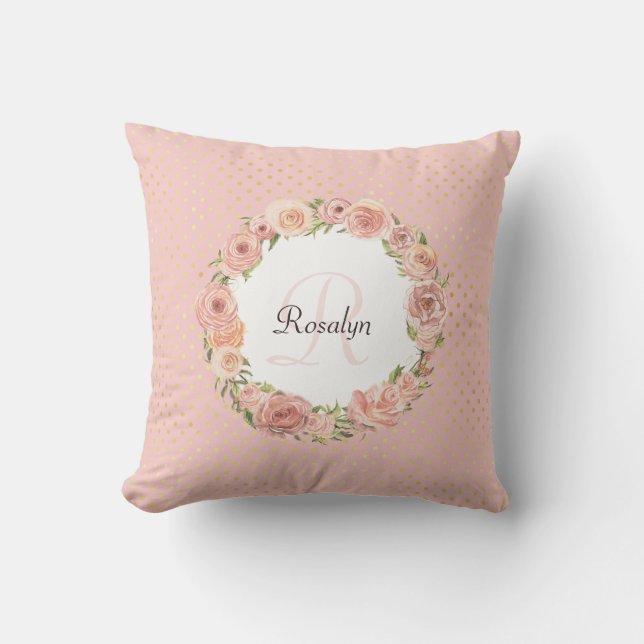 Romantische Gold gepunktete Rose Blumenname Mit Mo Kissen (Vorderseite)